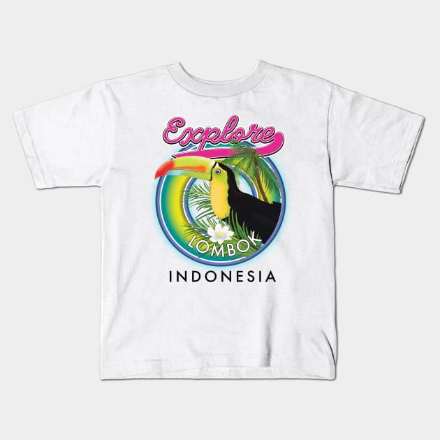 Explore Lombok Indonesia travel logo Kids T-Shirt by nickemporium1